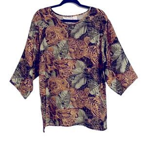 Silk Touch leopard and leaves print hand washable silk simple tunic XL